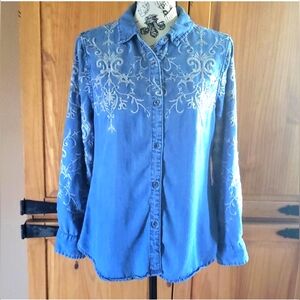 REBA embroidered SHIRT womens LONG SLEEVE size medium BLOUSE